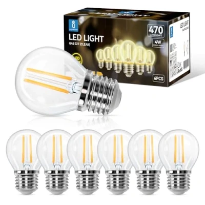 Afbeelding van Aigostar 10ZBT G45 Filament Lamp Ø 4,5 cm E27 fitting LED 2700K 470lm Warm Wit licht Niet dimbaar 4W 6 stuks