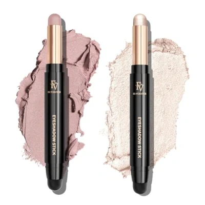 Afbeelding van FV Lot de 2 crayons pour fard à paupières, crème très pigmentée, imperméables et durables, infroissables avec brillance, rose mat nacré