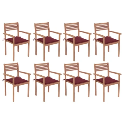 Afbeelding van Tuinstoelen stapelbaar 8 st met kussens massief teakhout