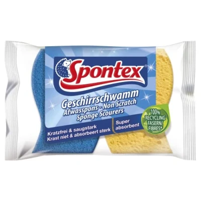 Afbeelding van Spontex Set met 2 spoelsponzen, reiniging en zuigen in één wasbeurt.