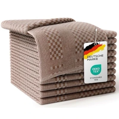 Afbeelding van LEFUNDA® Set van 10 theedoeken, 100% katoen, 220 g/m², zacht en super absorberend, voldraad, 50 x 70 cm, bruin,