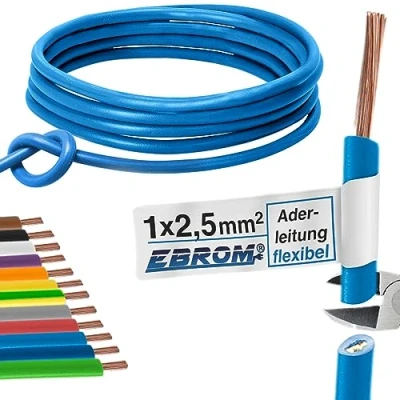 Afbeelding van Flexibele PVC geleidingskabel H07V K 2,5 mm² kleur lichtblauw verkrijgbaar in stappen van 5 m lengte 65