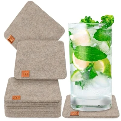 Afbeelding van Miqio® Set van 10 designonderzetters rond of vierkant voor glazen Oekotex duurzame vilten onderzetters dranken, kaarsen, kopjes, bar, glas tafeldecoratie