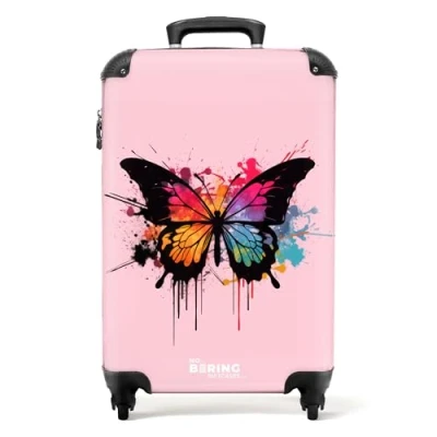 Afbeelding van NoBoringSuitcases.com® Vlinder kinderkoffer meisje Roze trolley koffer 55x35x25