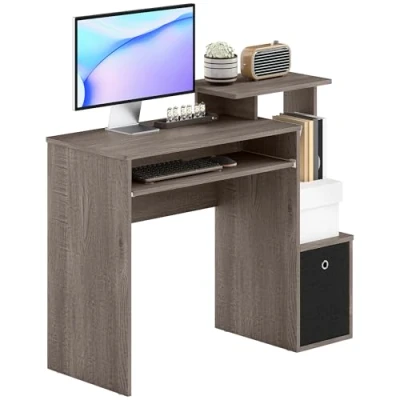 Afbeelding van HOMCOM Bureau Multimedia Computer Planken Tablet Toetsenbord Mand Zwart Spaanplaten