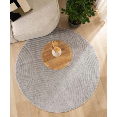 Afbeelding van Rond Tapijt/Vloerkleed Scandinavisch Contour Curve Grijs 200 Cm