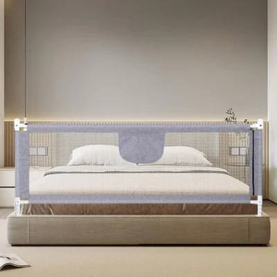 Afbeelding van Bedhekje, met opklapbaar valbeschermingshekje, in hoogte verstelbaar 70 99 cm, veiligheidshekje voor kinderbed, eenvoudig te monteren, grijs, stabiel, duurzaam, 1,8 m, grijs