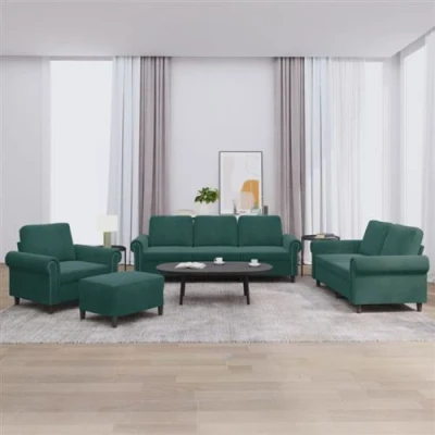 Image de vidaXL Ensemble de canapés 4 pcs avec coussins Vert foncé Velours