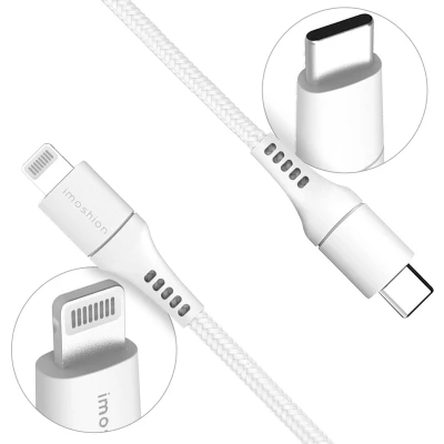 Afbeelding van iMoshion Kabel geschikt voor Lightning naar USB C 3 meter Oplaadkabel iPhone 11/12/13/14 Stevig gevlochten materiaal Wit
