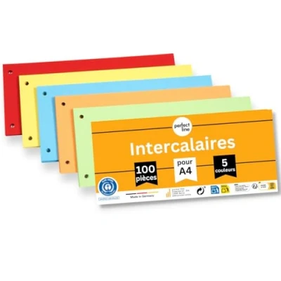 Afbeelding van perfect line 100 stuks papier scheidingsstroken gekleurd, tabbladen in 5 intensieve kleuren, inlegvellen op kleur gesorteerd, kaarten 180 g/m², gekleurde bladen, scheiden van de DIN A4 mappen