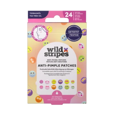 Afbeelding van Wild Stripes Anti puistjes Smile Stop Patches Kleurrijke theeboomolie voor snelle en effectieve verzorging mee eters Onzuivere huid 24 stuks