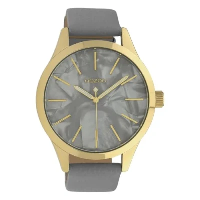 Afbeelding van OOZOO Timepieces Goudkleurige horloge met grijze leren band C10071