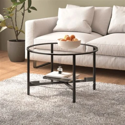 Afbeelding van Salontafel 70 cm gehard glas zwart en transparant