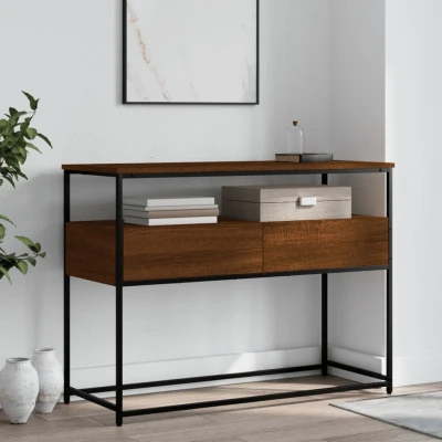 Afbeelding van Wandtafel 100x40x75 cm bewerkt hout bruin eikenkleur