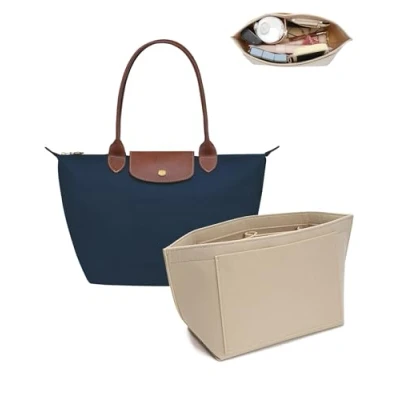 Afbeelding van UMIUP Handtas organizer met meerdere zakken, opvouwbare draagtas voor lang veld (beige, groot)
