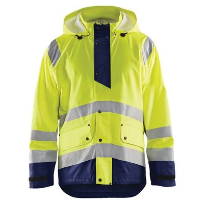 Image de Veste pluie haute visibilité niveau 1 jaune fluo/marine, bas réglable
