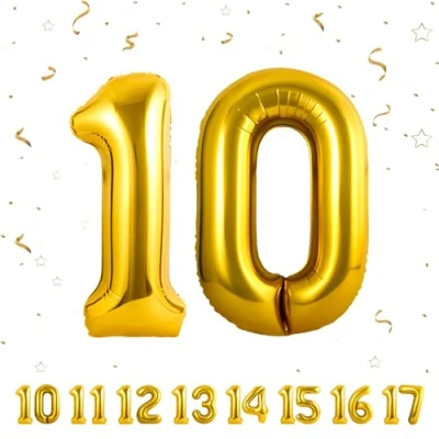 Afbeelding van Ballonnen verjaardag 10 jaar goud 101 cm ballon nummer opblaasbare folie decoratie van man vrouw vliegen met helium