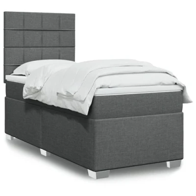 Image de vidaXL Sommier à lattes de lit avec matelas Gris foncé 100x200cm Tissu