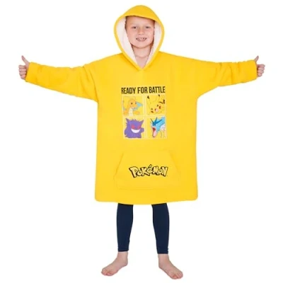 Afbeelding van Pokemon Jongenstrui met capuchon, plaid, poncho, oversized, fleece, Pikachu, kinderen, jongeren, één maat (geel), Geel.