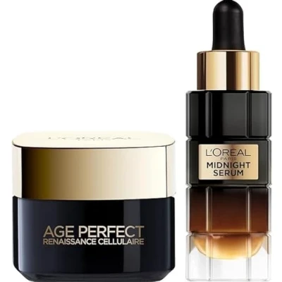 Afbeelding van L&#039;Oréal Paris Set van 2 producten tegen rimpels, glans en stevigheid revitaliserende dagcrème (50 ml) + nachtserum (30 antioxidanten beschermingscomplex Renaissance Cellular Age Perfect