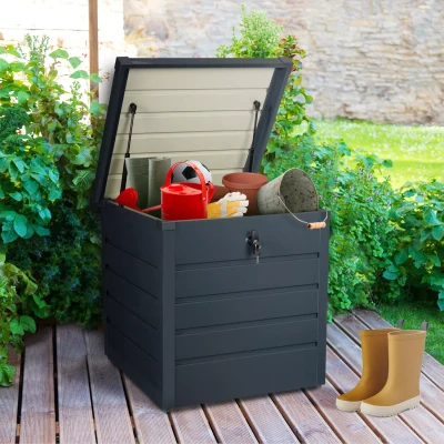 Afbeelding van Houtskoolgrijze afsluitbare metalen tuinopslagbox 200L 68x62,5x63 cm
