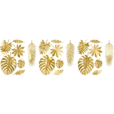 Afbeelding van PARTYDECO 21 tropische papieren blaadjes goud