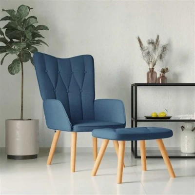 Afbeelding van vidaXL Relaxstoel met voetenbank stof blauw