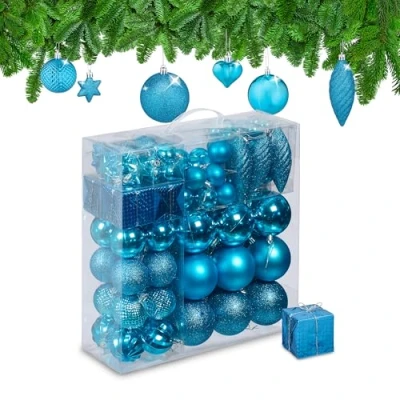 Afbeelding van Relaxdays kerstballen kerstboom ballen kerstboomversiering kunststof set van 110 benzine