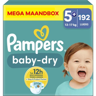 Afbeelding van Pampers Baby Dry Maat 5+ Mega Maandbox 192 stuks 12/17 KG