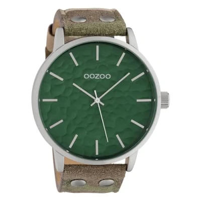 Afbeelding van OOZOO Timepieces Zilverkleurige horloge met camouflage leren band C10460