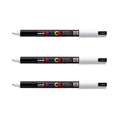 Afbeelding van POSCA Mitsubishi Pencil 3 witte markers PC1MR extra fijne punt gekalibreerd 0,7 mm marker op waterbasis alle ondergronden voor papier, textiel, glas, kiezelsteen enz.