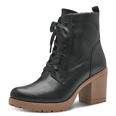 Afbeelding van Marco Tozzi Veterboots, Dames, Maat: 36, Black/nature Hoogwaardig imitatieleer