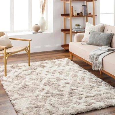 Afbeelding van SURYA Vloerkleed Woonkamer, Slaapkamer Zacht Hoogpolig Shaggy Scandinavisch Boho Tapijt PAULA Wit/Beige 160x220 cm