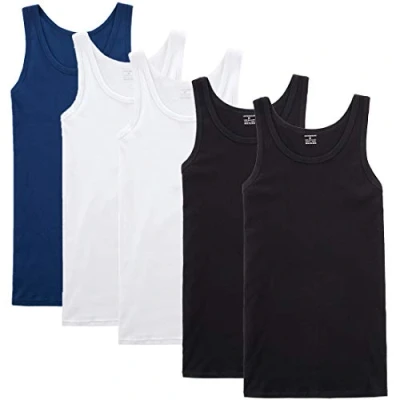 Afbeelding van NUOZA Tanktops in vele kleuren, 100% hoogwaardig katoen, krimpt niet en ondoorzichtig, 2 x wit zwart 1 blauw, 3XL