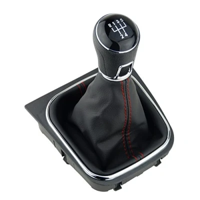 Afbeelding van L&amp;P A256 7 5 versnellingen balg en pookknop, zwart/rode naden, compatibel met VW Golf 5V, 6 VI GTI look, eenvoudige installatie, vervanging voor 1K0711113, 5K0711113, 1K8711113