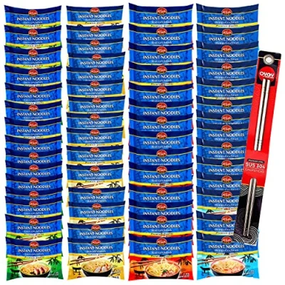 Afbeelding van Asia Gold 60 stuks Instant pasta I 15 met rundvlees kip garnalen eend x g Chinese Aziatische Ramen + metalen eetstokjes OYOY