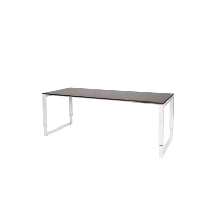 Afbeelding van Domino Plus bureau, hoogte instelbaar (62 85cm) met 200x80cm &#039;zwevend&#039; logan eiken 25mm blad en wit (RAL9010) O poot frame