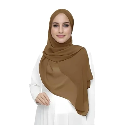 Afbeelding van Hijab sjaal voor moslimvrouwen, van chiffon, rechthoekig, lichte en soepele stof, Koffie Bruin