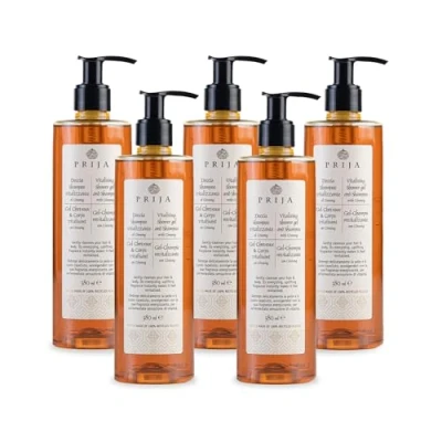 Afbeelding van Prija Ginseng Douchegel Shampoo 5 x 380 ml + dermatologisch geteste gelpomp. Minimaliseer allergieën zonder parabenen, veganistisch en siliconen op natuurlijke basis