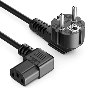 Afbeelding van deleyCON 1m Kabel voor Koude Apparaten Voedingskabel Stroomkabel Veiligheidsstekker Type F (CEE 7/4) 90 Hoekig Aansluiting C13 Bus PC Computer Monitor Printer Beamer Wit