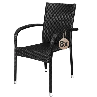 Afbeelding van Casaria Tuinstoelen Set van 8 Weer en UV bestendig 90x56x60cm Zwart