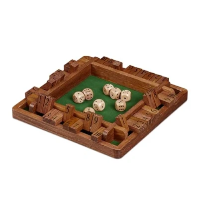 Afbeelding van Relaxdays shut the box 4 spelers hout kinderen volwassenen dobbelspel rekenen