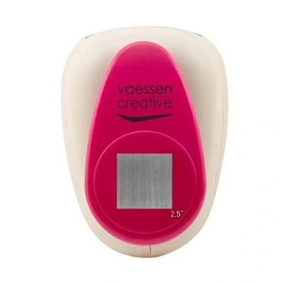 Afbeelding van Vaessen Creative Vierkante perforator, 6,35 cm, 1 stuk, tot 160 g, voor knutselwerk en scrapbooking, wit/roze, jumbo plus