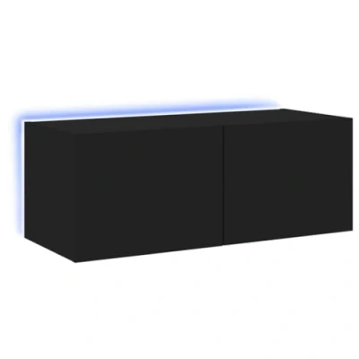 Afbeelding van Tv wandmeubel met LED verlichting 80x35x31 cm zwart