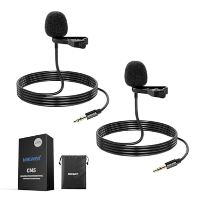 Image de NEEWER Lot de 2 microphones cravate à condensateur omnidirectionnel filaire clipser pour scène, YouTube en direct, compatible avec l&#039;émetteur micro sans fil Rode Wireless GO II DJI, CM5