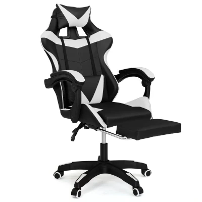 Afbeelding van Fauteuil de gaming ALEX réglable avec repose pied, coussin tête et lombaire noir blanc