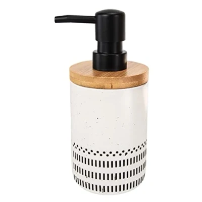 Afbeelding van Kleine Wolke Zeepdispenser Alva accessoires, kleur zwart en wit, materiaal: zandsteen, bamboe
