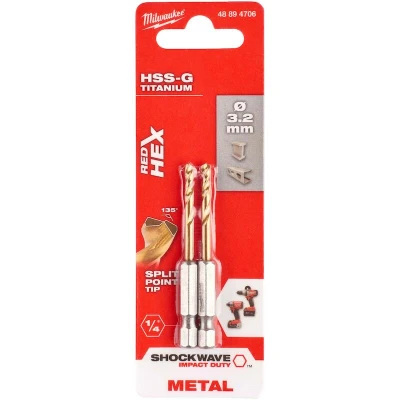 Afbeelding van MILWAUKEE 48894706 SHOCKWAVE HSS TiN metaal boor 3,2mm (2 st.)