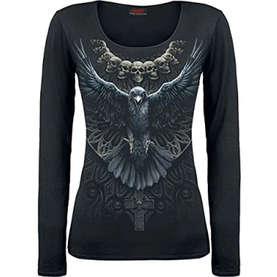 Afbeelding van Spiral Raven Skull bovendeel Baggy, zwart, zwart.