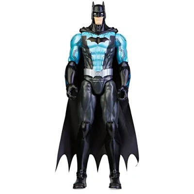 Afbeelding van dc comics Batman figuur in schaal 30 cm met blauw tech pantser en originele decoraties, cape 11 gewrichtspunten speelgoed voor kinderen meisjes vanaf 3 jaar